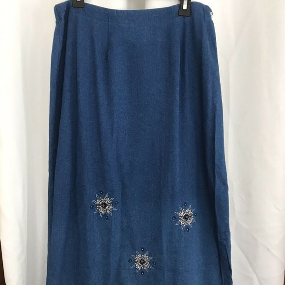 Koret City Blues Modest Long Skirt 16 Straight Beaded Embroidered Elastic Waist - Picture 2 of 4